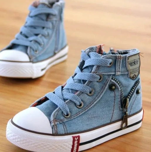 14 kinds New Arrived Size 25-37 Children Shoes Kids Canvas Sneakers Boys Jeans Flats Girls Boots Denim Side Zipper Shoes