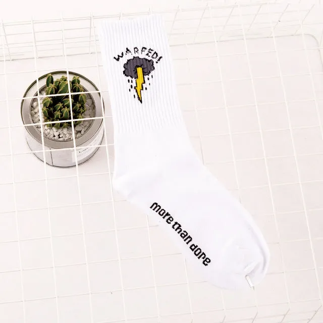 70% Cotton Patterned Design Flame Bomb Baseball Harajuku Cool Fashion Socks Hip Hop Socks for Men Women Unisex 36-44