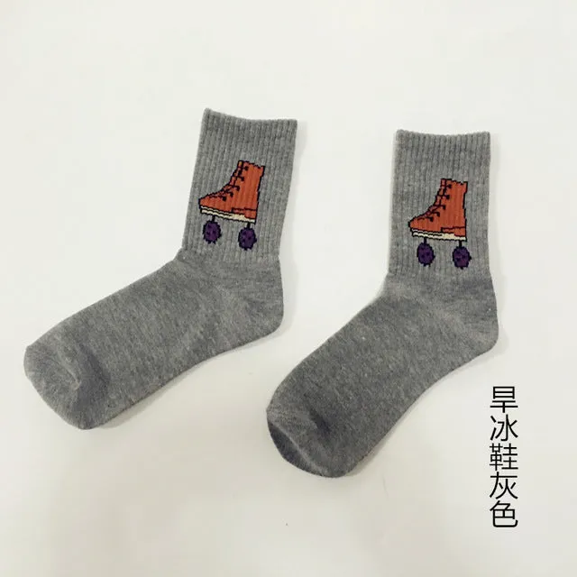 70% Cotton Patterned Design Flame Bomb Baseball Harajuku Cool Fashion Socks Hip Hop Socks for Men Women Unisex 36-44