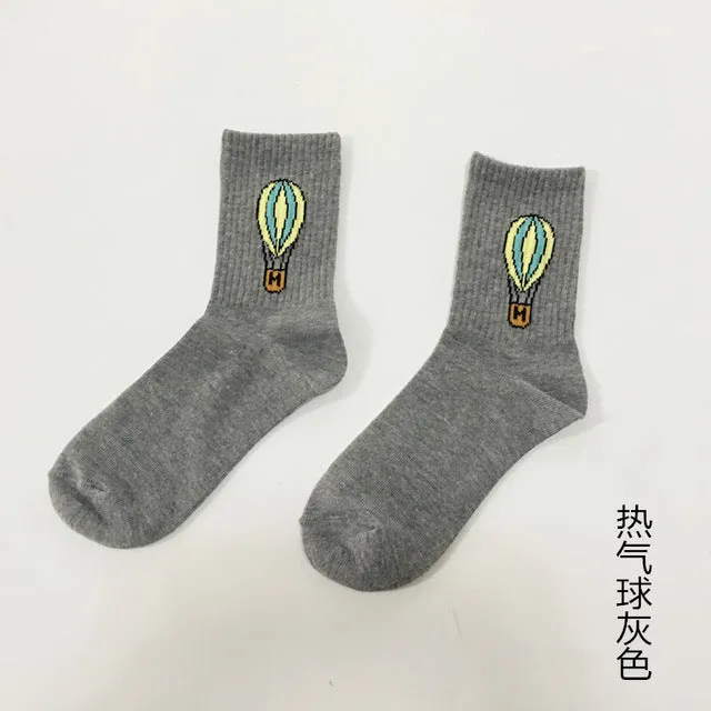 70% Cotton Patterned Design Flame Bomb Baseball Harajuku Cool Fashion Socks Hip Hop Socks for Men Women Unisex 36-44