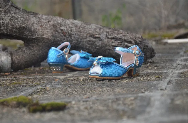 Children's Shoes Crystal Bow Shiny High Heels Princess Shoes Hot Sale New Girls Fish Mouth Sandals high heel shoes for children