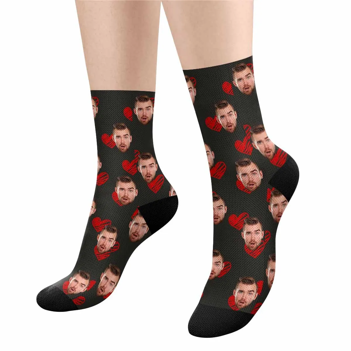 Custom Face Red Heart Socks
