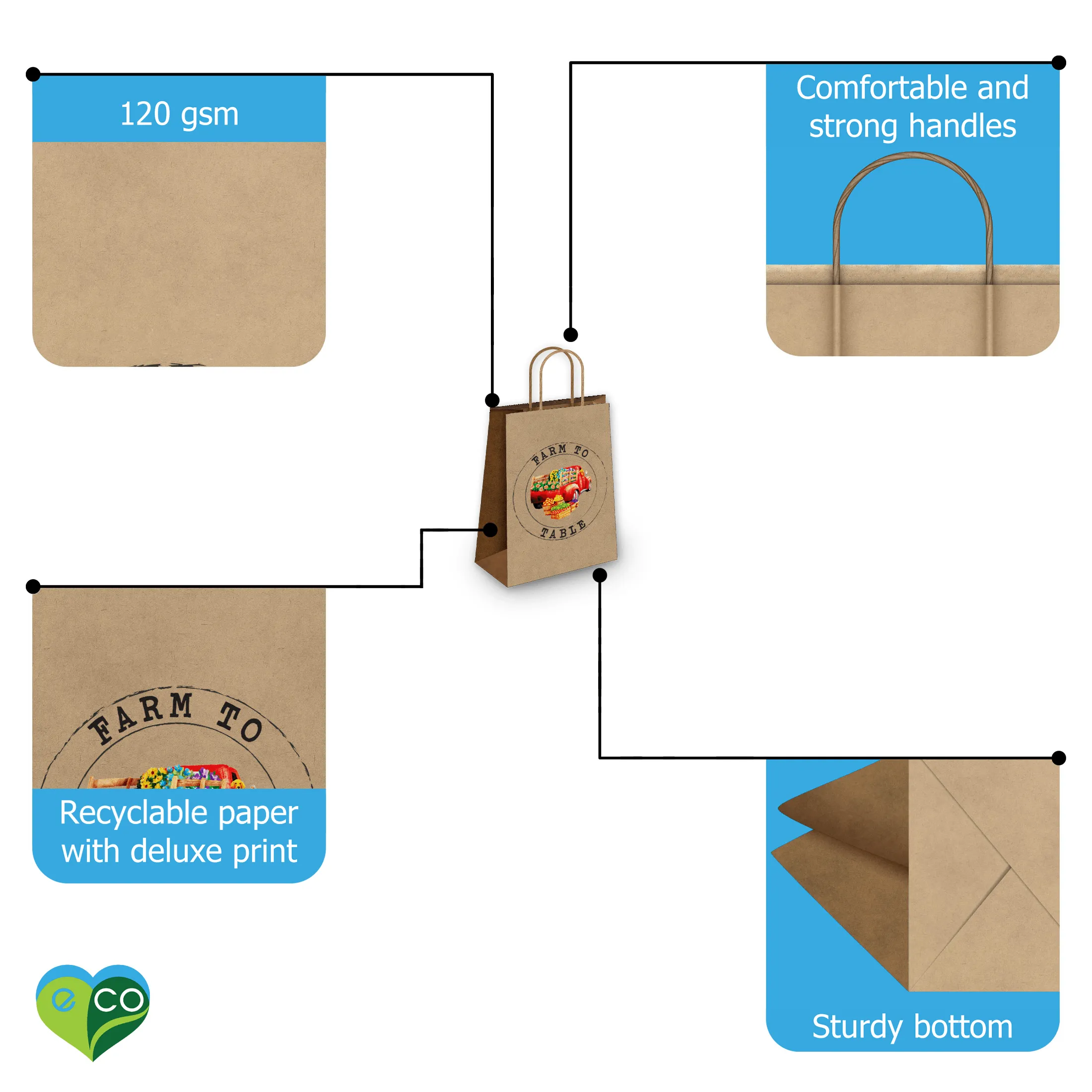 Farmer's Market Kraft Gift Bags Mixed Size Set