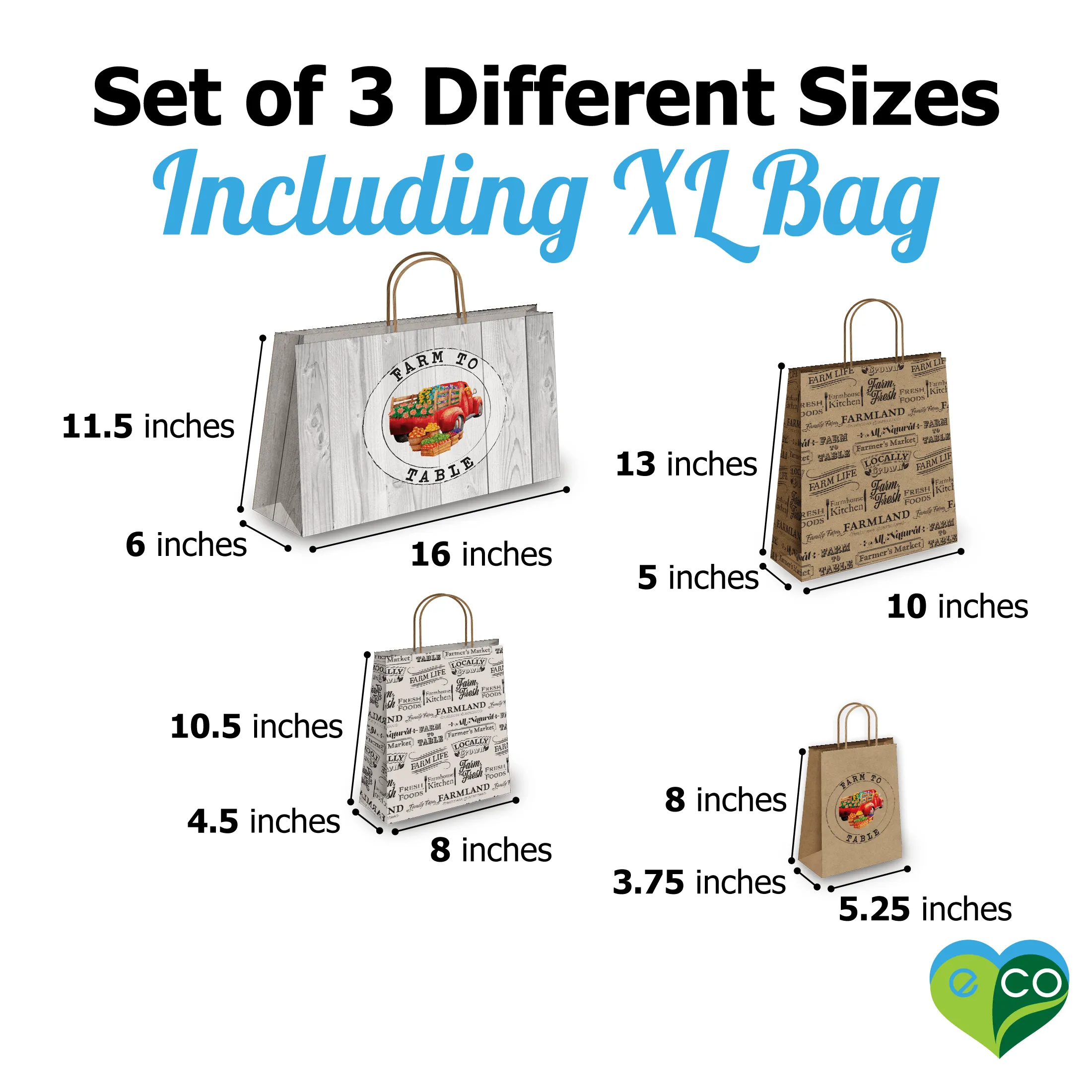 Farmer's Market Kraft Gift Bags Mixed Size Set