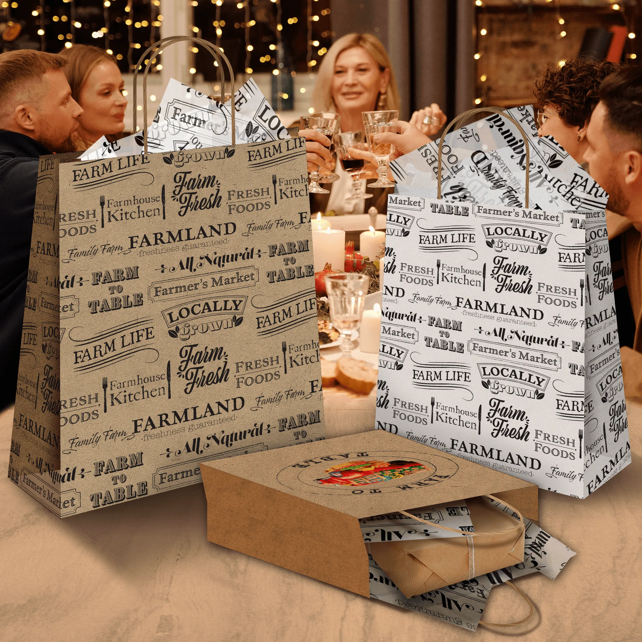 Farmer's Market Kraft Gift Bags Mixed Size Set