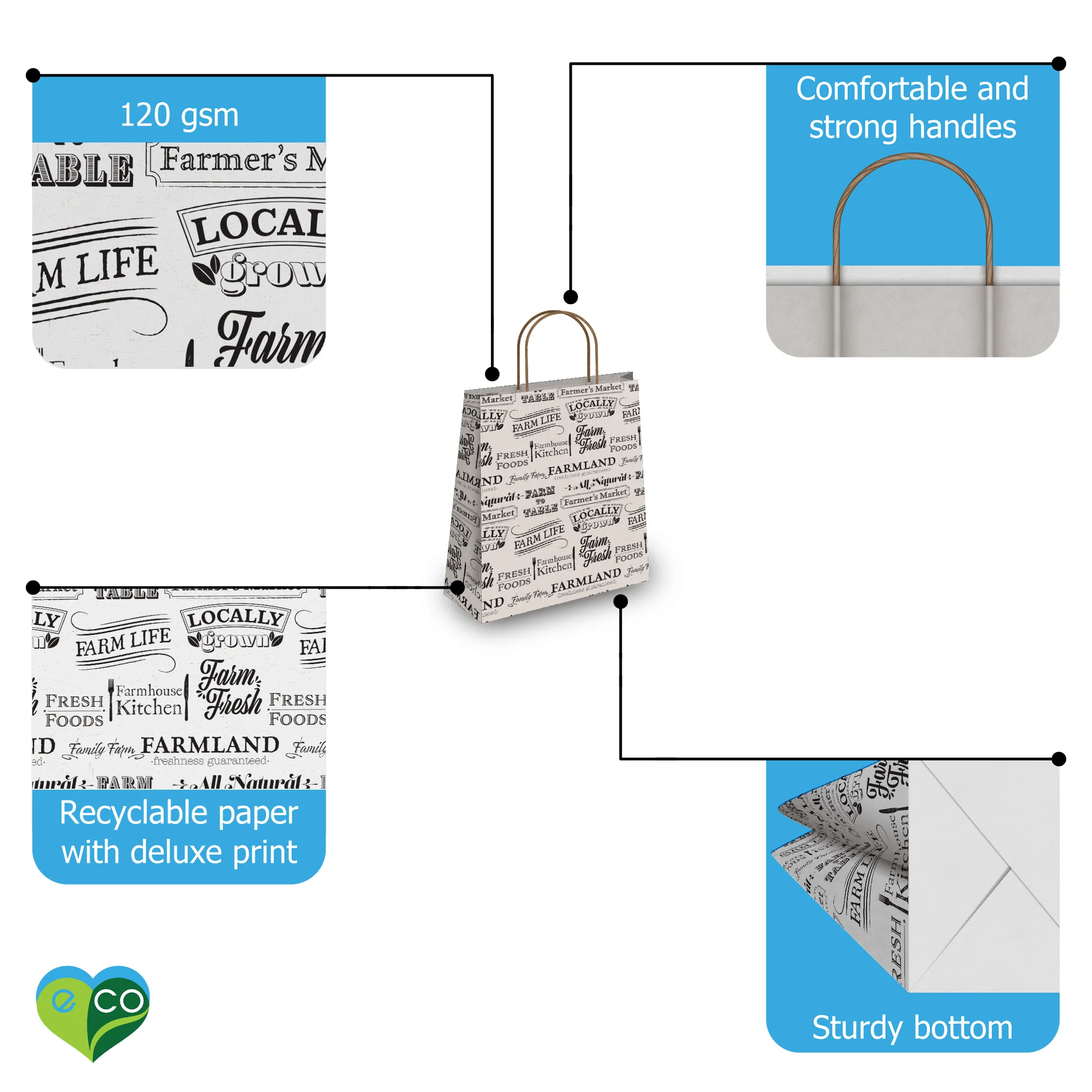 Farmer's Market Kraft Gift Bags Mixed Size Set