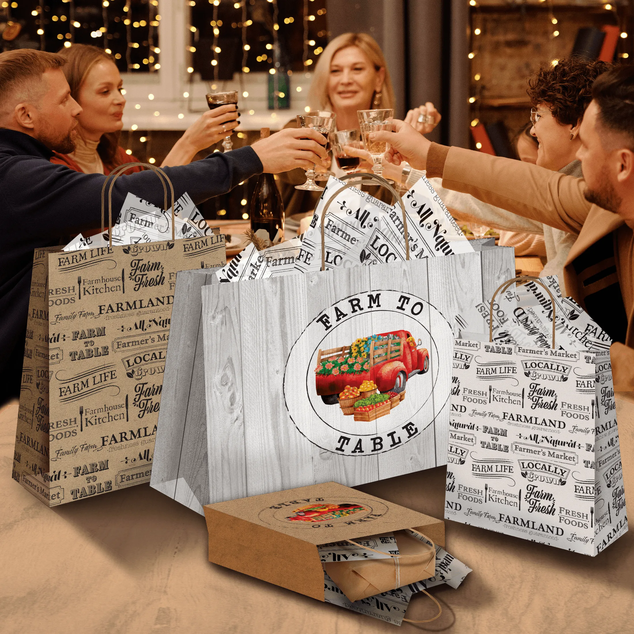 Farmer's Market Kraft Gift Bags Mixed Size Set