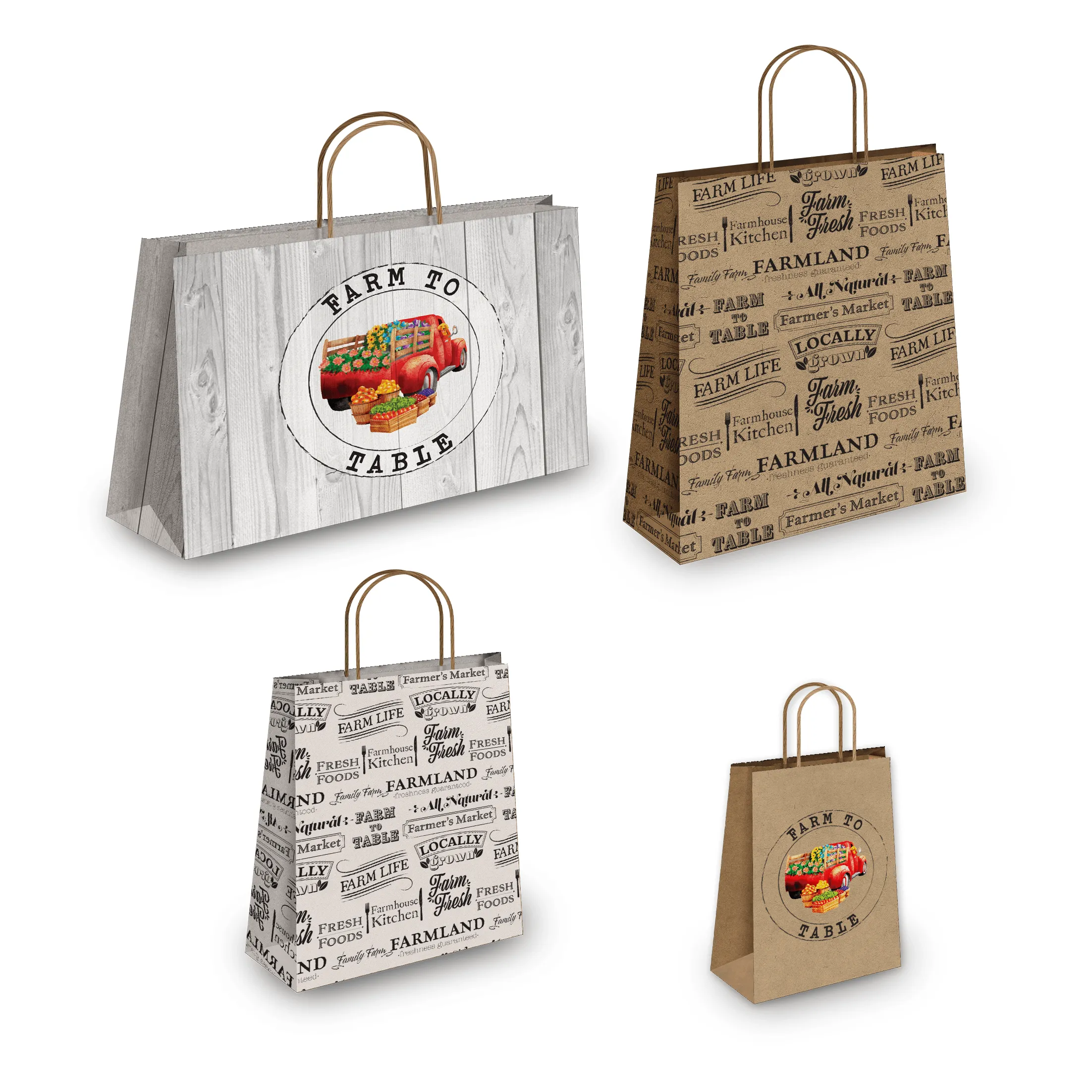 Farmer's Market Kraft Gift Bags Mixed Size Set