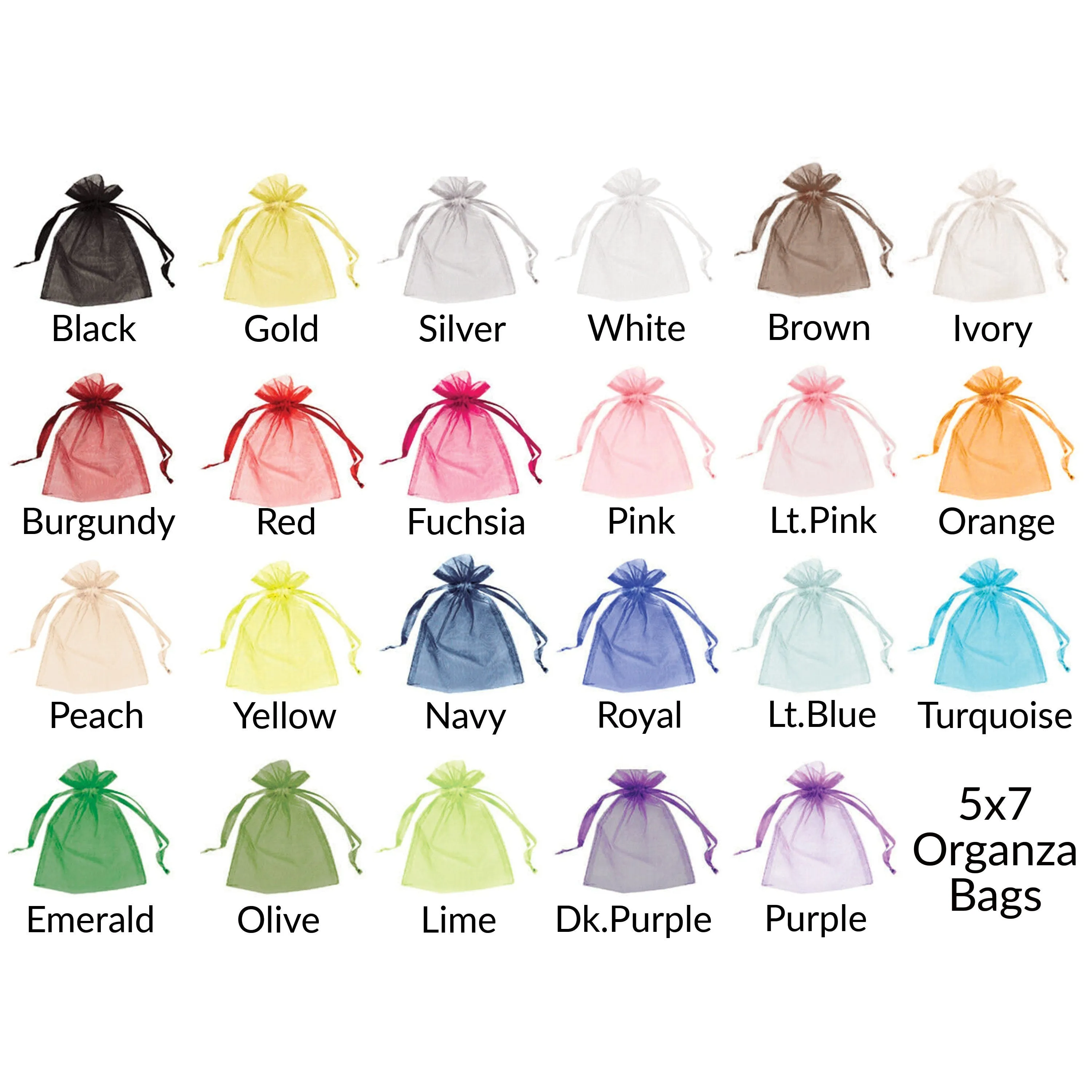 Organza Bags 5x7, Favor Bags or Gift Bags, Drawstring Jewelry Pouch