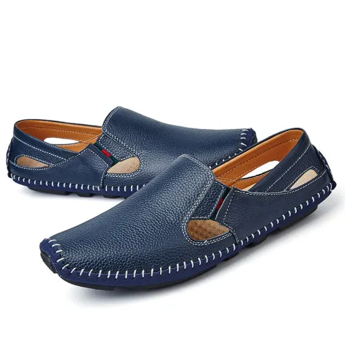 URBANFIND Casual Fashion Men Leather Driving Shoes Plus Size 45 46 47 Sewing Design Men Light Soft Loafers Slip-on Footwear