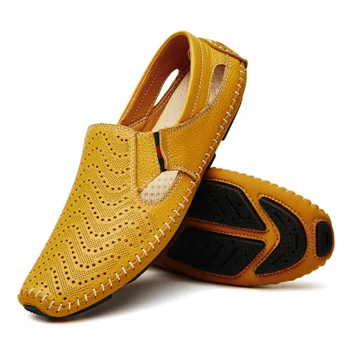 URBANFIND Casual Fashion Men Leather Driving Shoes Plus Size 45 46 47 Sewing Design Men Light Soft Loafers Slip-on Footwear