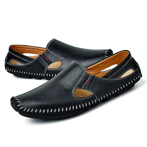 URBANFIND Casual Fashion Men Leather Driving Shoes Plus Size 45 46 47 Sewing Design Men Light Soft Loafers Slip-on Footwear