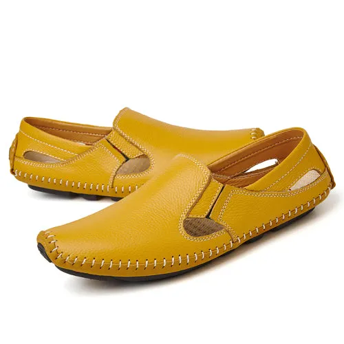 URBANFIND Casual Fashion Men Leather Driving Shoes Plus Size 45 46 47 Sewing Design Men Light Soft Loafers Slip-on Footwear