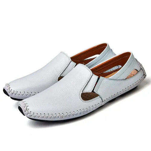 URBANFIND Casual Fashion Men Leather Driving Shoes Plus Size 45 46 47 Sewing Design Men Light Soft Loafers Slip-on Footwear
