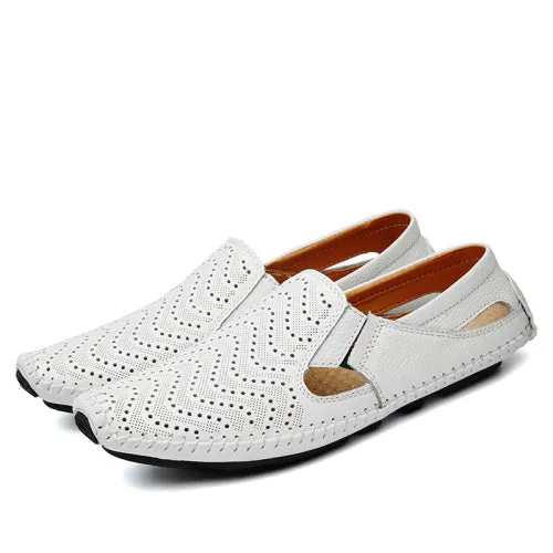 URBANFIND Casual Fashion Men Leather Driving Shoes Plus Size 45 46 47 Sewing Design Men Light Soft Loafers Slip-on Footwear