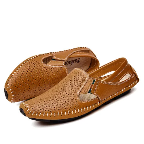 URBANFIND Casual Fashion Men Leather Driving Shoes Plus Size 45 46 47 Sewing Design Men Light Soft Loafers Slip-on Footwear