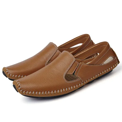 URBANFIND Casual Fashion Men Leather Driving Shoes Plus Size 45 46 47 Sewing Design Men Light Soft Loafers Slip-on Footwear