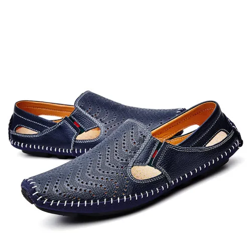 URBANFIND Casual Fashion Men Leather Driving Shoes Plus Size 45 46 47 Sewing Design Men Light Soft Loafers Slip-on Footwear