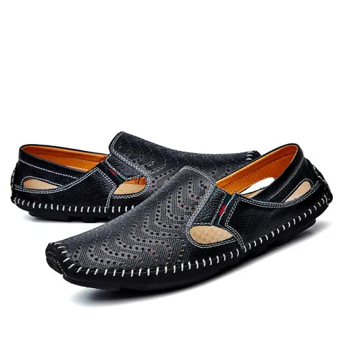 URBANFIND Casual Fashion Men Leather Driving Shoes Plus Size 45 46 47 Sewing Design Men Light Soft Loafers Slip-on Footwear